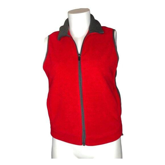 Eddie Bauer Vest Small Unisex Red Gray Micro-Fleece Zip Pockets Drawstring Waist - Picture 1 of 8